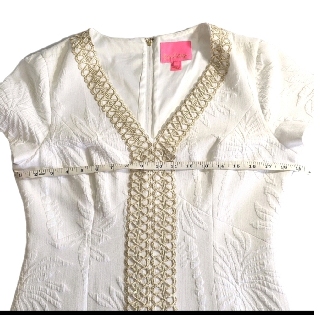 Lilly Pulitzer White and Gold Arie Stretch Short Minimal Luxury Shift Dress SZ 8 - Picture 6 of 16